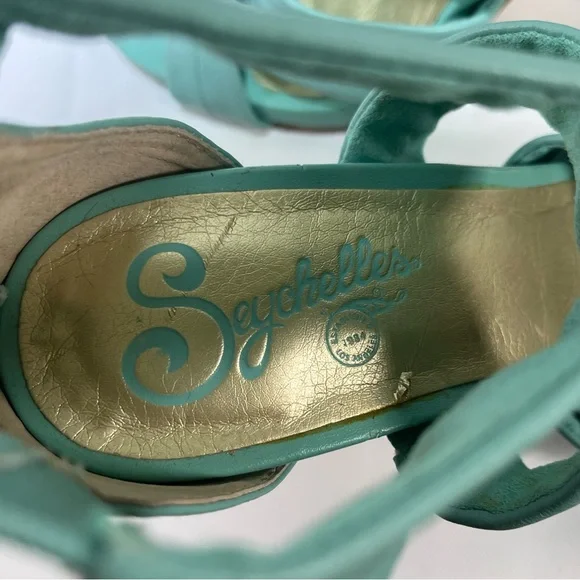 Seychelles Mother of Pearl Mint Leather Heels Sandals Size 6 Colorful Zipper - Picture 5 of 7